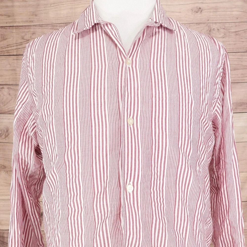 Banana Republic‎ Shirt Mens Large Striped Untucked Slim Fit Casual Workwear